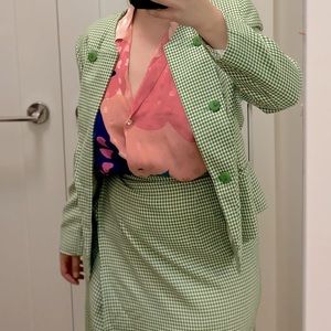 2 piece set blazer skirt gingham green